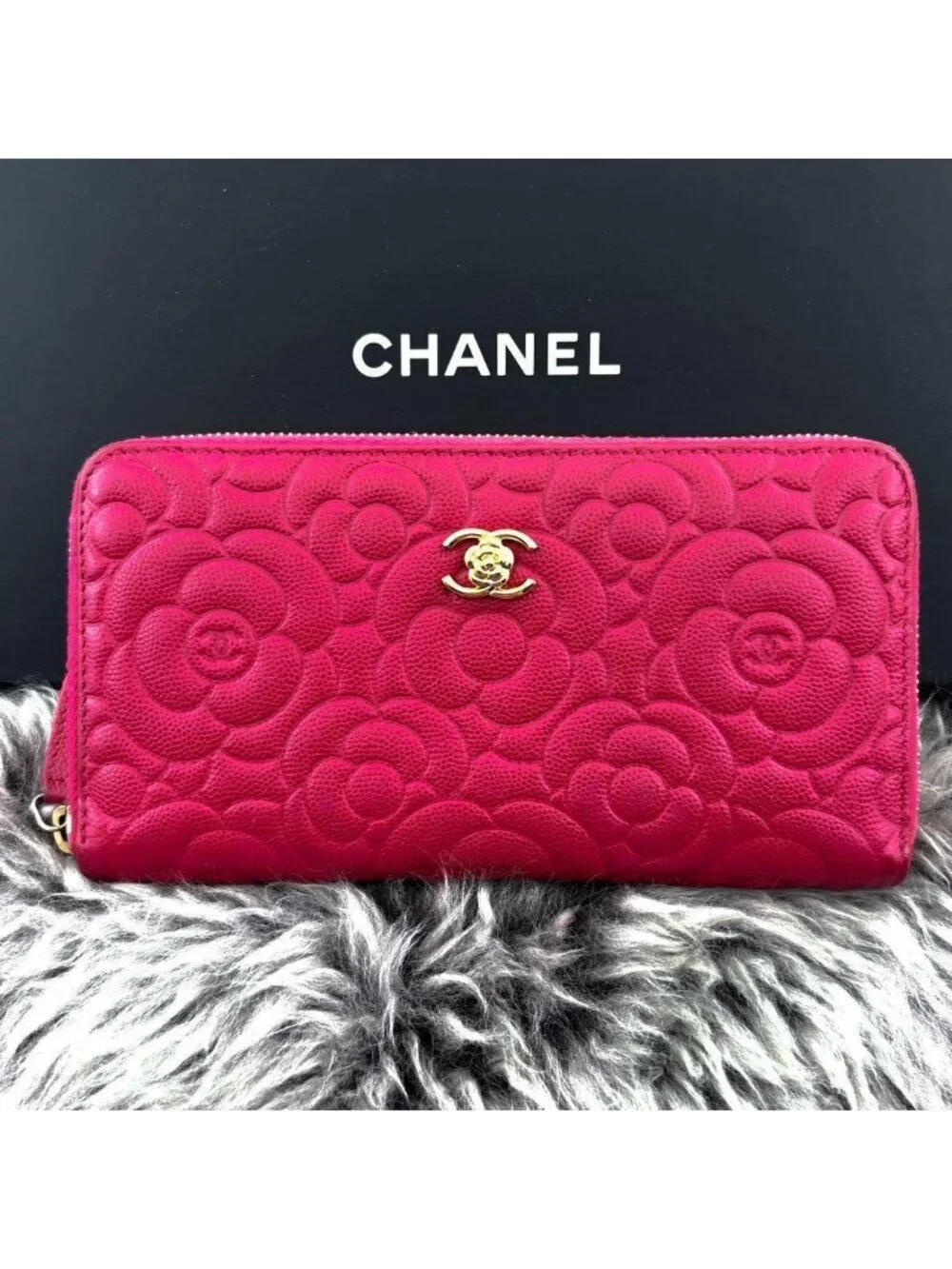 Chanel Wallet New Camellia Embossed Caviar